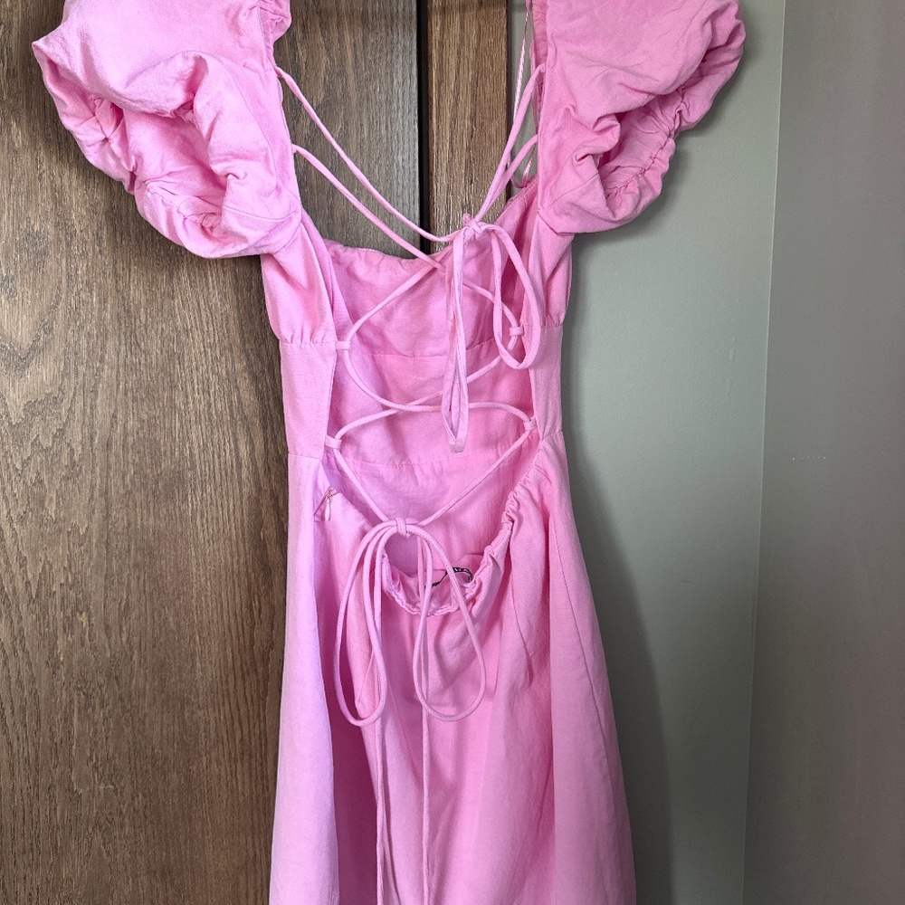Pink linen Zara dress sale.